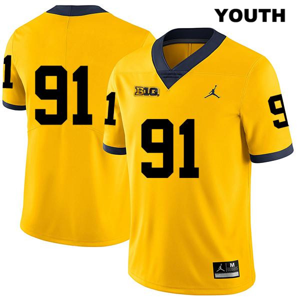 Youth NCAA Michigan Wolverines Taylor Upshaw #91 No Name Yellow Jordan Brand Authentic Stitched Legend Football College Jersey ZM25Q74HY